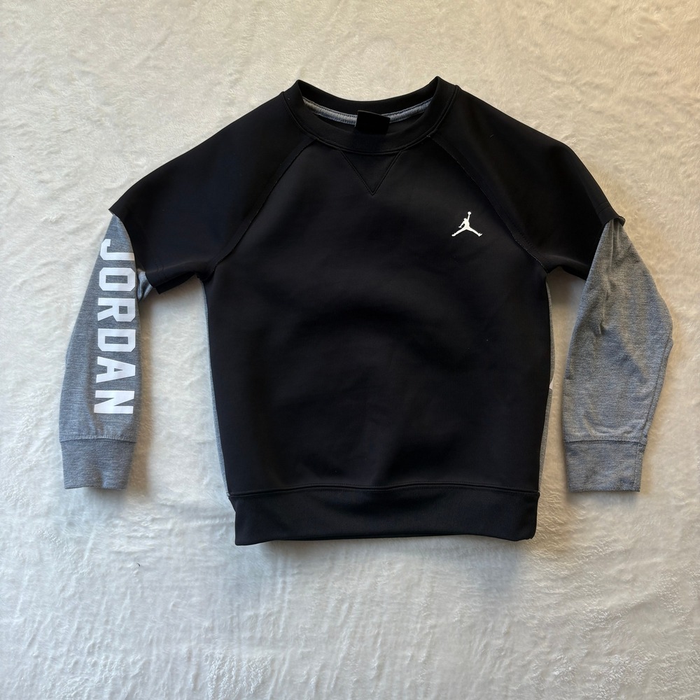 Air Jordan "23" Pullover Sweatshirt Boys Sz 6 Black Gray Layered Look